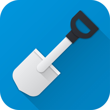 Vector illustration. Toy shovel in flat design with long shadow. Square shape icon in simple design.のイラスト素材