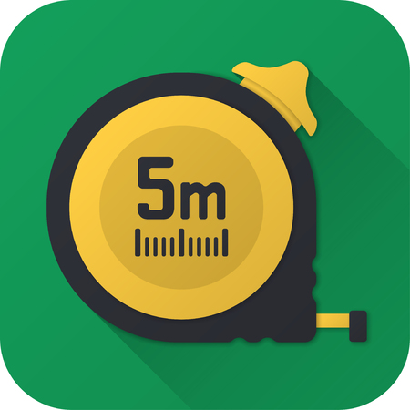 Vector illustration. Toy construction tape measure in flat design with long shadow. Square shape icon in simple design.のイラスト素材