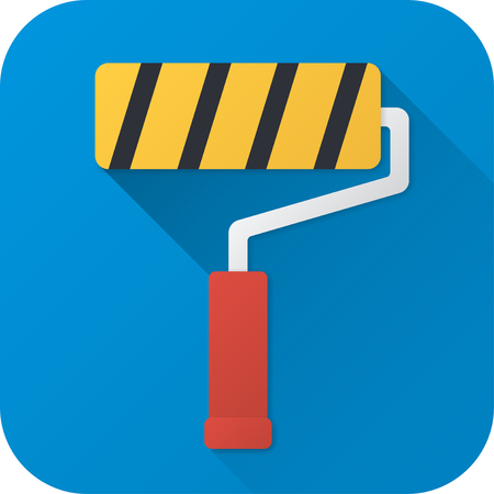 Vector illustration. Toy roller brush in flat design with long shadow. Square shape icon in simple design.のイラスト素材