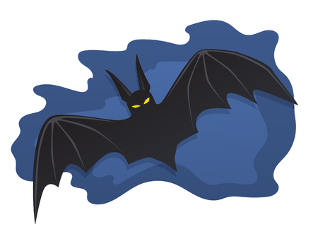 Vector illustration. Bat of a bat flying in the night sky isolated on white backgroundのイラスト素材