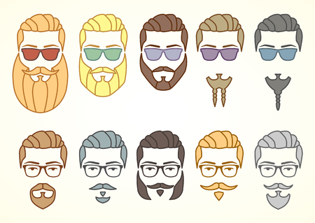 Vector illustration. Set of hipster face with mustaches and beardsのイラスト素材