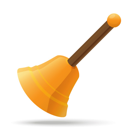 Vector illustration. Golden hand bell Santaâs Claus with wooden handle isolated on white backgroundのイラスト素材