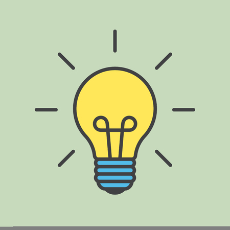 Vector illustration. Flat light bulb with contour. Design element for your stickers, card, posters, emblems, web design, icons. Template or pattern of light bulbのイラスト素材