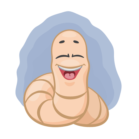 Vector illustration. Funny picture of a cartoon smiling earthworm. Cute character of laughing earthwormのイラスト素材