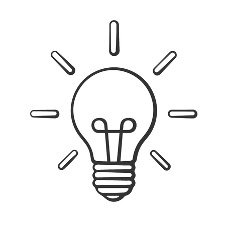 Vector illustration. Sketch light bulb in doodle art style. Design element for your stickers, card, posters, emblems, web design, and fabricのイラスト素材