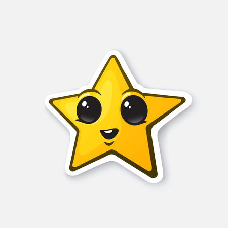 Vector illustration. Funny gold star with happy eyes. Winner sign. Favorite symbol. Cartoon sticker in comic style with contour. Decoration for greeting cards, posters, patches, prints for clothes, emblemsのイラスト素材
