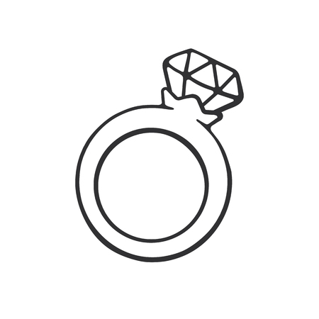 Vector illustration. Hand drawn doodle of ring with a diamond. Cartoon sketch. Decoration for greeting cards, posters, emblemsのイラスト素材