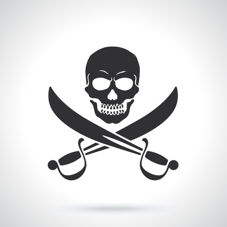 Vector illustration. Silhouette of Jolly Roger with crossed sabers. Template or pattern. Decoration for greeting cards, wallpapers, emblemsのイラスト素材