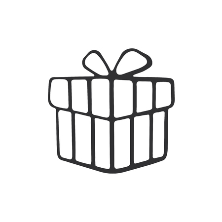 Vector illustration. Hand drawn doodle of present box tied ribbon. Cartoon sketch. Decoration for greeting cards, posters, emblemsのイラスト素材