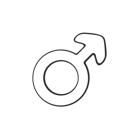 Vector illustration. Hand drawn doodle with male Mars symbol. Gender pictogram. Cartoon sketch. Decoration for greeting cards, posters, emblemsのイラスト素材