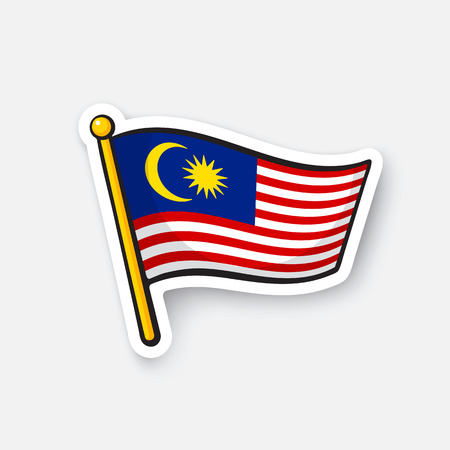Vector illustration. Flag of Malaysia. Location symbol for travelers. Cartoon sticker with contour. Decoration for greeting cards, posters, patches, prints for clothes, emblemsのイラスト素材