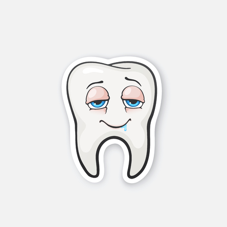 Vector illustration. Happy tooth drunk tooth with eyes. Oral hygiene. Cartoon sticker in comics style with contour. Decoration for greeting cards, posters, patches, prints for clothes, emblemsのイラスト素材