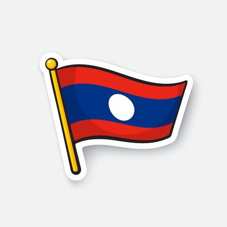 Vector illustration. Flag of Laos. Location symbol for travelers. Cartoon sticker with contour. Decoration for greeting cards, posters, patches, prints for clothes, emblemsのイラスト素材