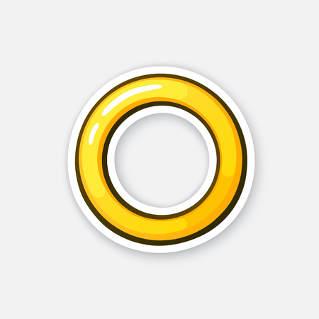 Vector illustration. Gold wedding ring. Ceremonial wedding band. Sticker in cartoon style with contour. Decoration for greeting cards, patches, prints for clothes, badges, posters, emblemsのイラスト素材