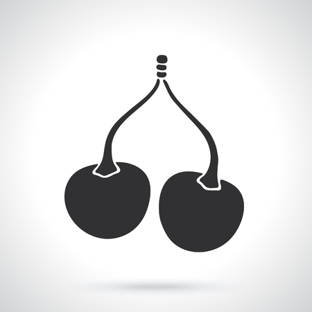 Vector illustration. Silhouette of twin cherries with the stem. Template or pattern. Decoration for greeting cards, wallpapers, emblemsのイラスト素材