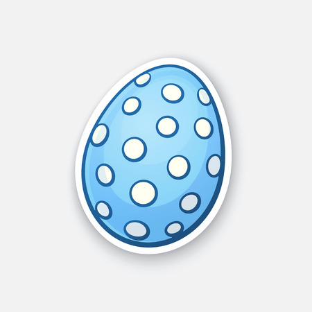 Vector illustration. Blue Easter egg with dotted pattern. Sticker in cartoon style with contour. Decoration for greeting cards, patches, prints for clothes, badges, posters, emblemsのイラスト素材