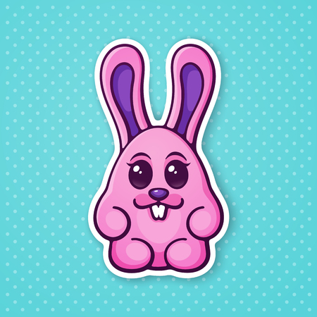 Vector illustration. Cute Easter rabbit egg girl. Ester symbol bunny. Sticker in cartoon style with contour. Decoration for greeting cards, patches, prints for clothes, badges, posters, emblemsのイラスト素材