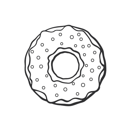 Vector illustration. Hand drawn doodle of doughnut with glaze and powder. Cartoon sketch.のイラスト素材