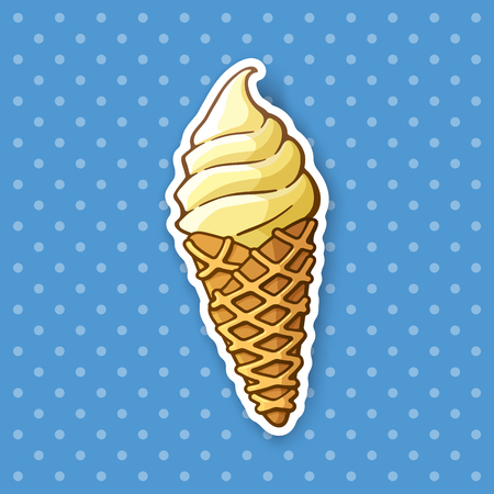 Sticker vanilla ice cream in the waffle coneのイラスト素材