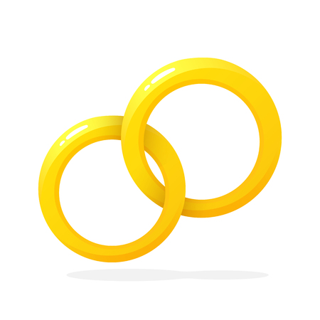 Vector illustration in flat style. Two gold wedding ring. Decoration for greeting cards, prints for clothes, infographicsのイラスト素材