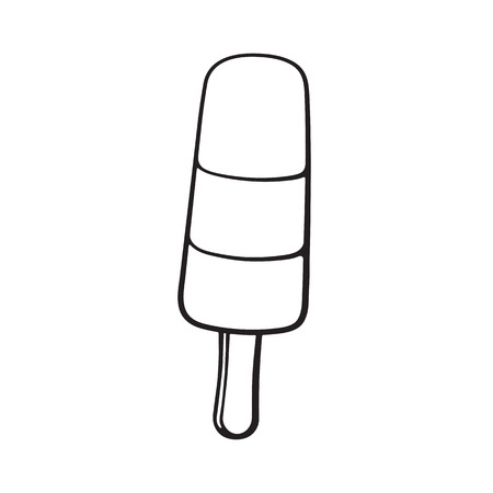 Vector illustration. Hand drawn doodle of ice cream tri-color fruit ice lolly. Cartoon sketch.  Decoration for menus, signboards, showcases, greeting cards, posters, wallpapersのイラスト素材