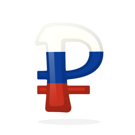 Vector illustration. Sign of ruble in national flag colors. Symbol of world currencies. Decoration for menus, signboards, showcases, posters, wallpapers and interfacesのイラスト素材
