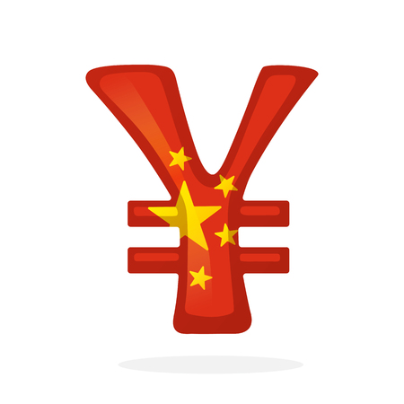 Vector illustration. Sign of yuan in national flag colors with two lines. Symbol of world currencies. Decoration for menus, signboards, showcases, posters, wallpapers and interfacesのイラスト素材