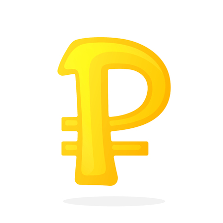 Vector illustration in flat style. Golden sign of ruble. The symbol of world currencies. Decoration for menus, signboards, showcases, posters, wallpapers and interfacesのイラスト素材
