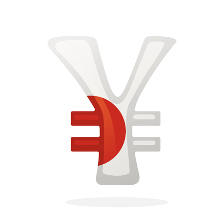 Vector illustration. Sign of yen in national flag colors. Symbol of world currencies. Decoration for menus, signboards, showcases, posters, wallpapers and interfacesのイラスト素材
