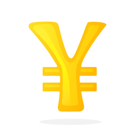 Vector illustration in flat style. Golden sign of yen or yuan with two lines. The symbol of world currencies. Decoration for menus, signboards, showcases, posters, wallpapers and interfacesのイラスト素材