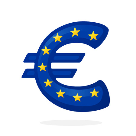 Vector illustration. Sign of euro in national flag colors. Symbol of world currencies. Decoration for menus, signboards, showcases, posters, wallpapers and interfacesのイラスト素材