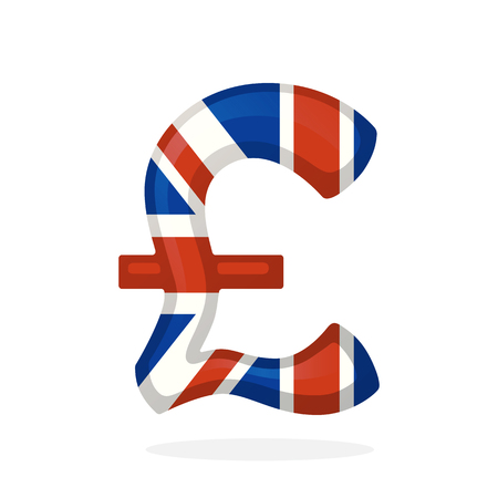 Vector illustration. Sign of pound in national flag colors. Symbol of world currencies. Decoration for menus, signboards, showcases, posters, wallpapers and interfacesのイラスト素材