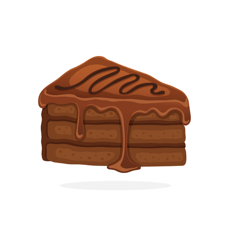 Vector illustration in cartoon style. ? piece of cake with chocolate glaze cream and fondant. Decoration for menus, signboards, showcases, prints for clothes, posters, wallpapersのイラスト素材