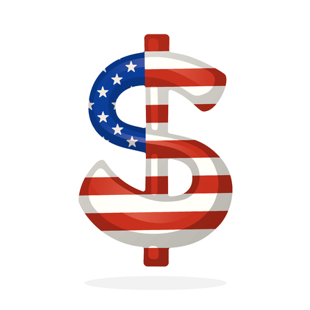 Vector illustration. Sign of dollar in national flag colors with one vertical line. Symbol of world currencies. Decoration for menus, signboards, showcases, posters, wallpapers and interfacesのイラスト素材