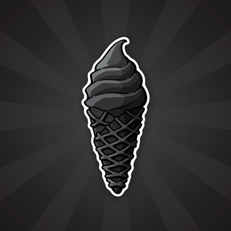Sticker black ice cream in the black waffle coneのイラスト素材