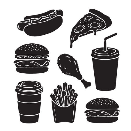 Fast food collection for menusのイラスト素材