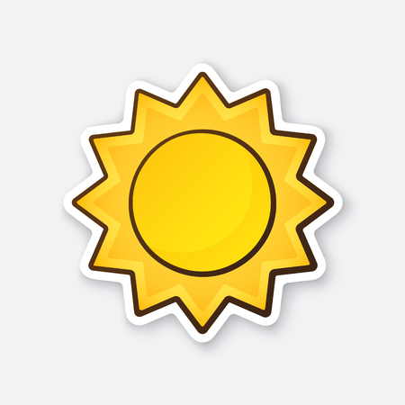 Cute sun isolated on white background. Vector illustration. Weather symbol. Sticker in cartoon style with contourのイラスト素材