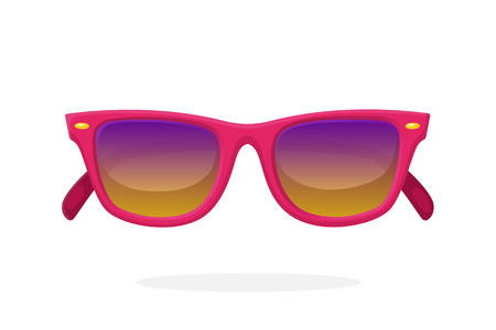 Modern sunglasses with pink plastic-framed frames and mirror lenses. Vector illustration in cartoon style.のイラスト素材
