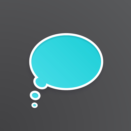 Vector illustration. Turquoise comic speech bubble for thoughts at oval shape with white contour. Empty shape in flat style for chat dialogs. Isolated on black backgroundのイラスト素材