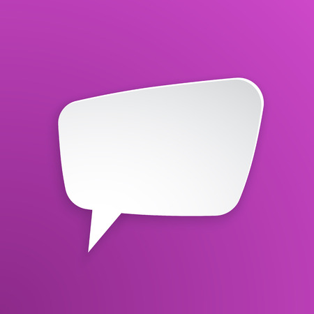 Vector illustration. Comic speech bubble for talk at rectangular shape in paper version. Empty shape in flat style for chat dialogs. Isolated on lilac backgroundのイラスト素材