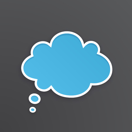 Vector illustration. Blue comic speech bubble for thoughts at cloud shape with white contour. Empty shape in flat style for chat dialogs. Isolated on black backgroundのイラスト素材