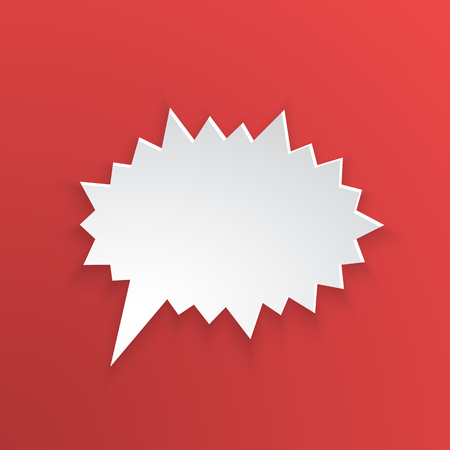 Vector illustration. Comic speech bubble for scream at prickly shape in paper version. Empty shape in flat style for chat dialogs. Isolated on red backgroundのイラスト素材