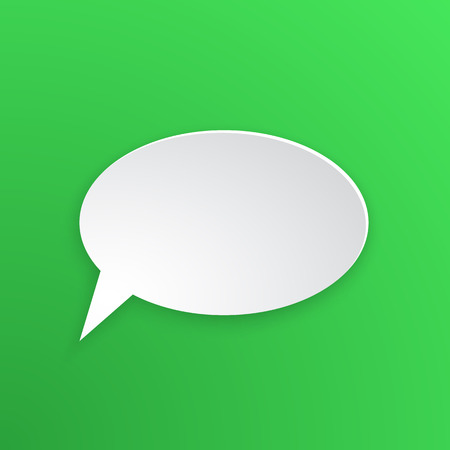 Vector illustration. Comic speech bubble for talk at oval shape in paper version. Empty shape in flat style for chat dialogs. Isolated on green backgroundのイラスト素材