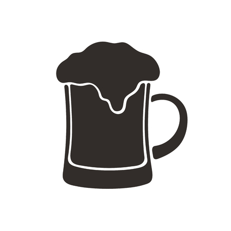 Vector illustration. Silhouette of a mug of beer with foam. Glass of alcohol drink. Classic foam drink of pubs and bars. Isolated  pattern on white backgroundのイラスト素材