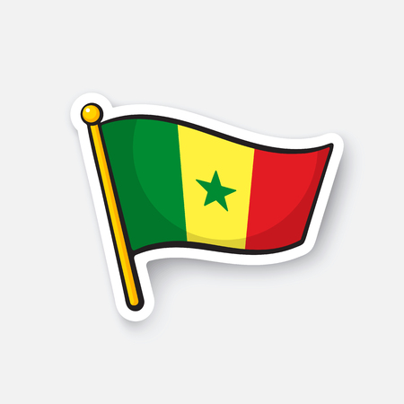 Vector illustration. Flag of Senegal. Countries in Africa. Location symbol for travelers. Isolated on white background. Cartoon sticker with contour. Decoration for greeting cards, patches, printsのイラスト素材