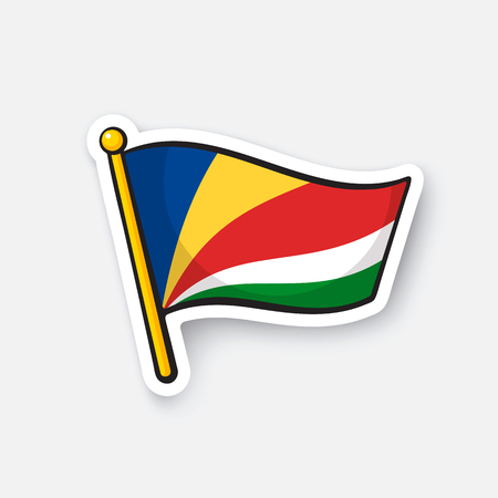 Vector illustration. Flag of Seychelles. Countries in Africa. Location symbol for travelers. Isolated on white background. Cartoon sticker with contour. Decoration for greeting cards, patches, printsのイラスト素材