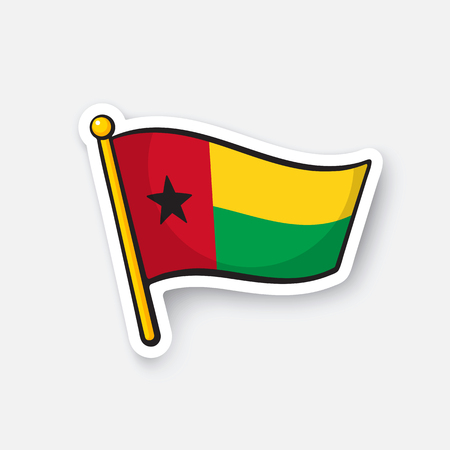 Vector illustration. Flag of Guinea-Bissau. Countries in Africa. Location symbol for travelers. Isolated on white background. Cartoon sticker with contour. Decoration for, patches, printsのイラスト素材