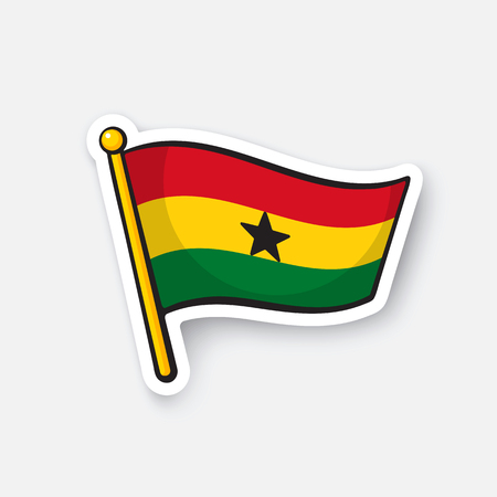 Vector illustration. Flag of Ghana. Countries in Africa. Location symbol for travelers. Isolated on white background. Cartoon sticker with contour. Decoration for greeting cards, patches, printsのイラスト素材