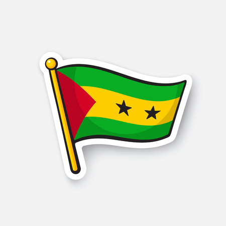 Vector illustration. Flag of Sao Tome and Principe. Countries in Africa. Location symbol for travelers. Isolated on white background. Cartoon sticker with contour. Decoration for patches, printsのイラスト素材