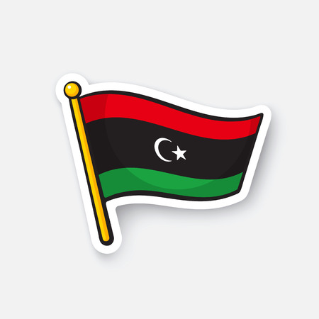 Vector illustration. National flag of Libya. Countries in Africa. Location symbol for travelers. Isolated on white background. Cartoon sticker with contour. Decoration for patches, printsのイラスト素材